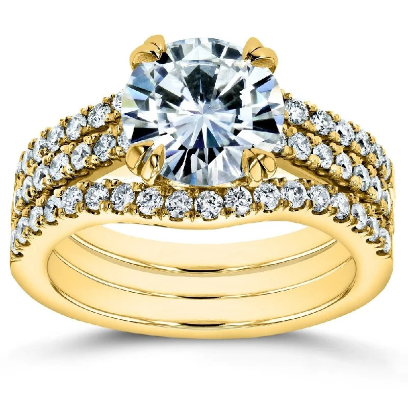 Annello by Kobelli 14k Gold 2 1/2 Carat TGW Round Brilliant Moissanite and Diamond Bridal Rings (DEF/VS, GH/I)