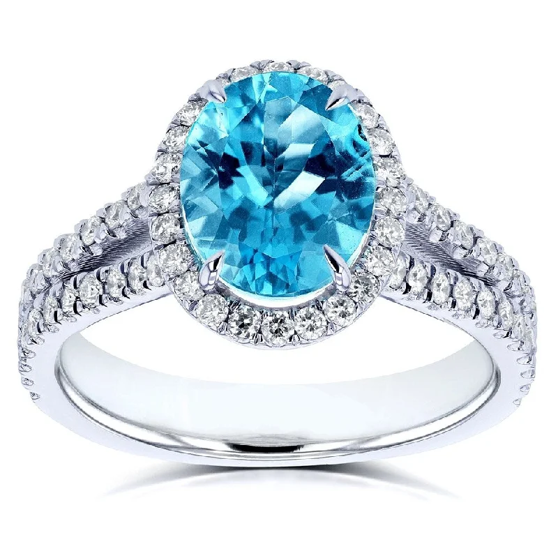 Annello by Kobelli 14k Gold 2 1/2ct TGW Oval Cut Swiss Blue Topaz and Diamond Split Shank Ring (3 Gold Colors Options)