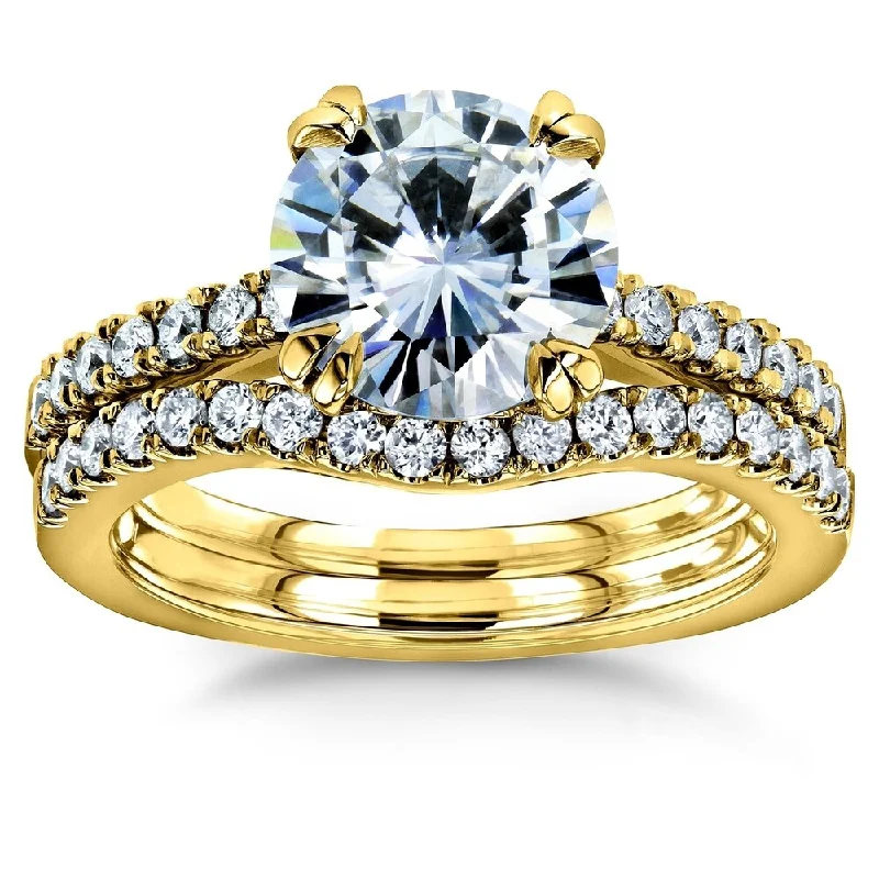 Annello by Kobelli 14k Gold 2 1/3 Carats TGW Round Brilliant Moissanite and Diamond Bridal Rings Set (GH/VS, GH/I)