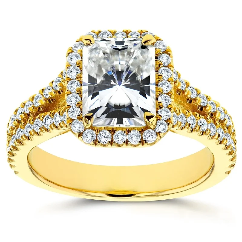 Annello by Kobelli 14k Gold 2 1/3ct TGW Moissanite and Diamond Halo Engagement Ring