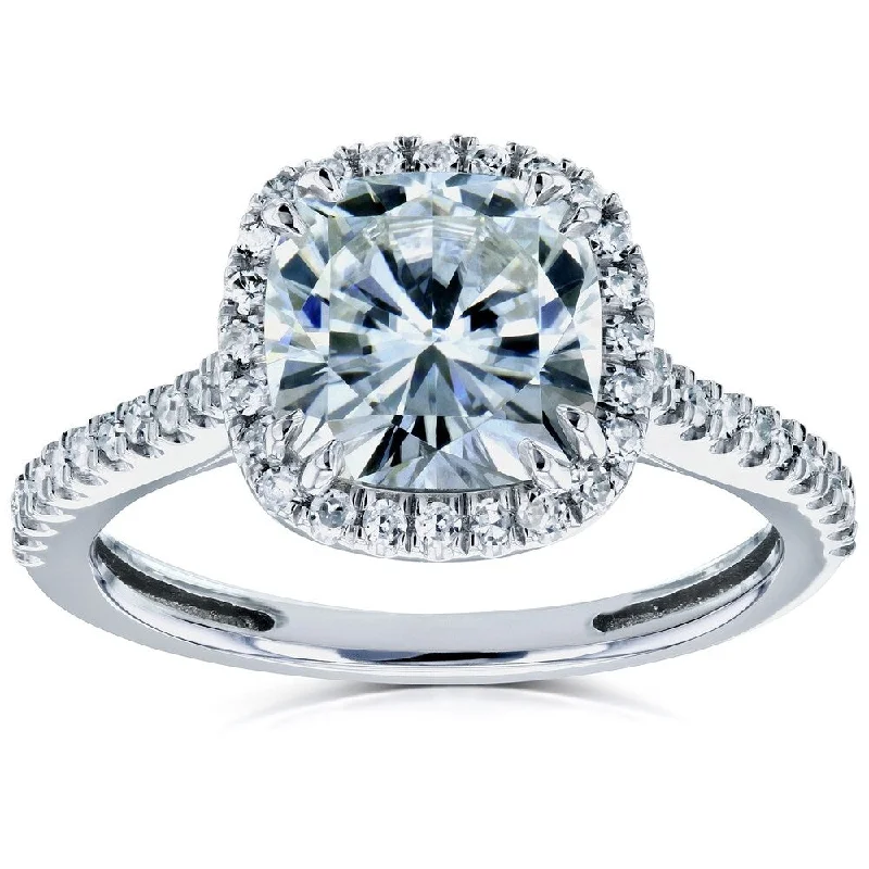 Annello by Kobelli 14k Gold 2 1/4ct TGW Forever One Moissanite and Diamond Cushion Halo Engagement Ring (DEF/VS, GH/I)