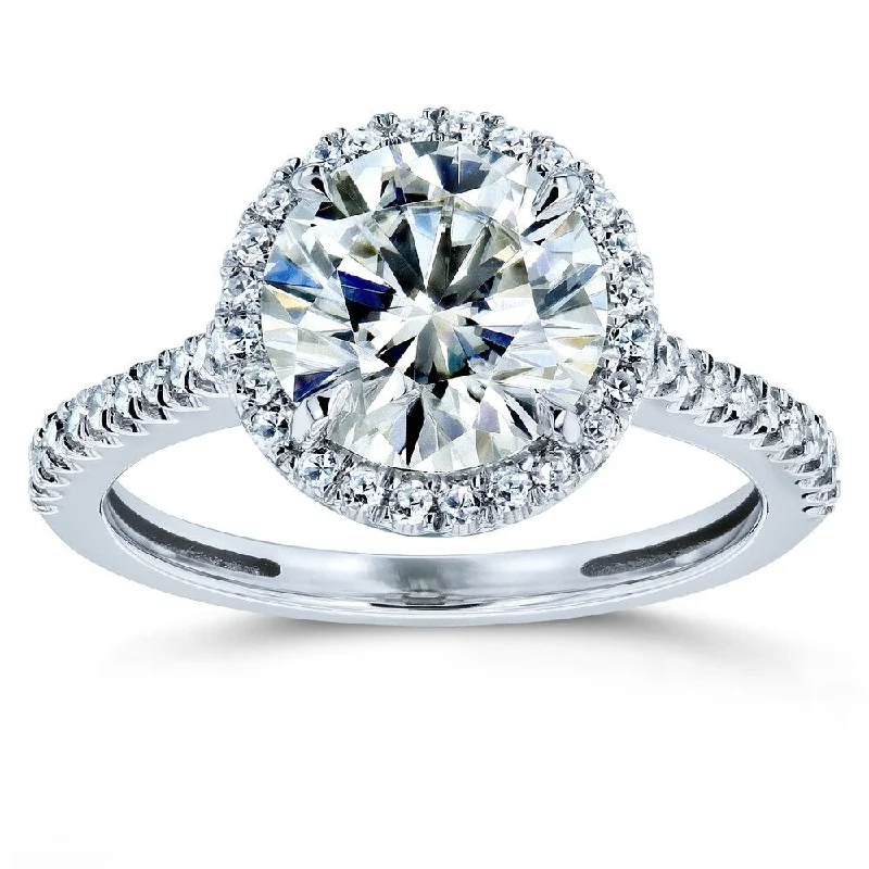 Annello by Kobelli 14k Gold 2 1/6ct TGW Moissanite and Diamond Round Brilliant Halo Engagement Ring (HI/VS, GH/I)