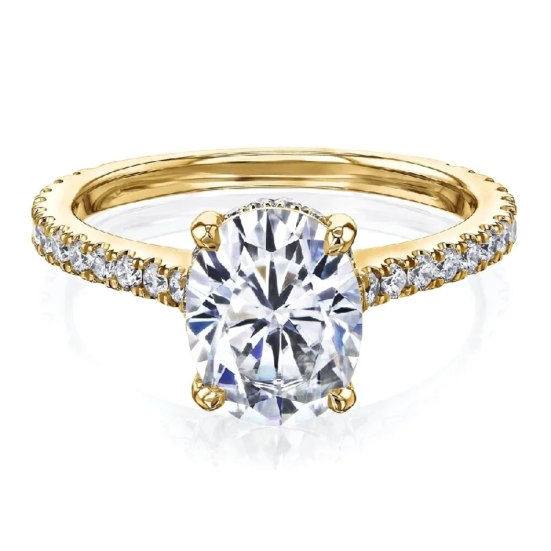 Annello by Kobelli 14k Gold 2.1ct Oval Moissanite and 2/5ct Diamond Drop Halo Comfort Fit Engagement Ring (GH/VS, GH/I)