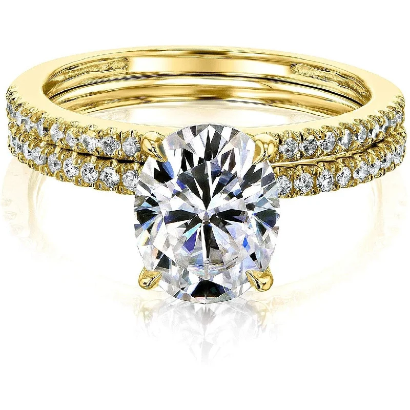 Annello by Kobelli 14k Gold 2.1ct TGW Forever One Moissanite and Lab Diamond Bridal Set (DEF/VS, DEF/VS)