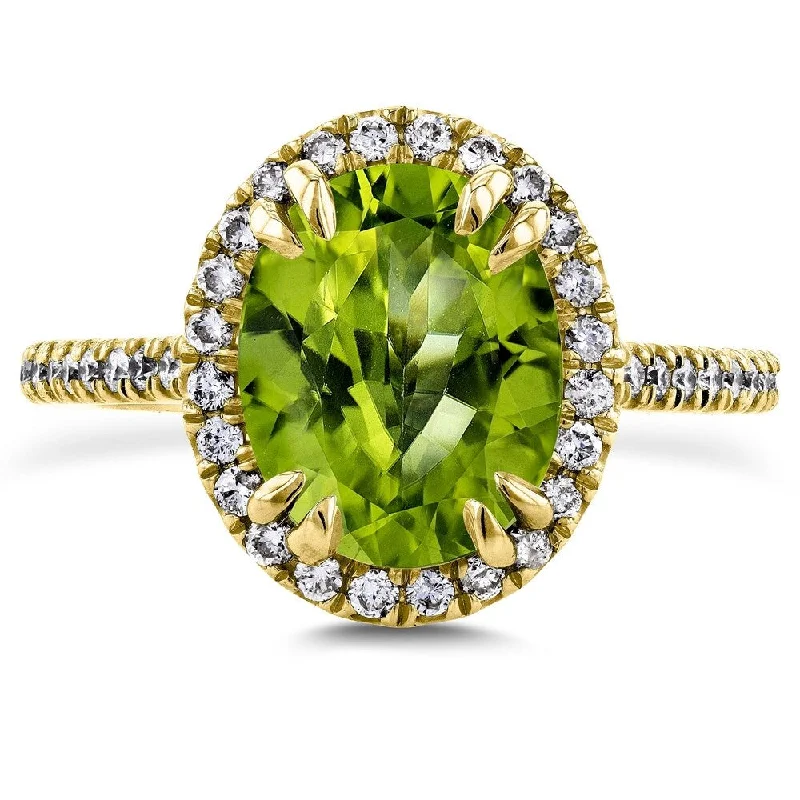 Annello by Kobelli 14k Gold 2 3/5ct TGW Oval Cut Green Peridot and Diamond Halo Gemstone Ring