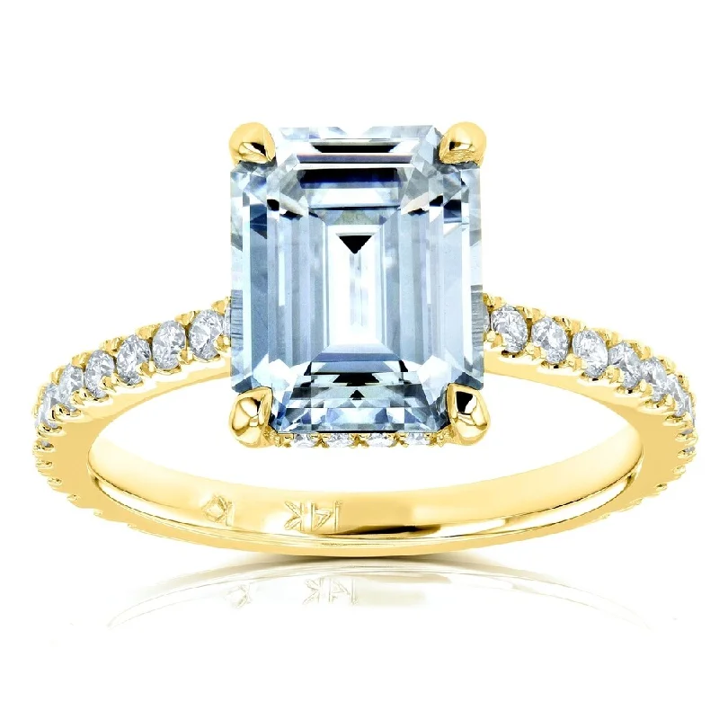 Annello by Kobelli 14k Gold 2 7/8ct TGW Emerald-cut Forever One Moissanite and Diamond Engagement Ring