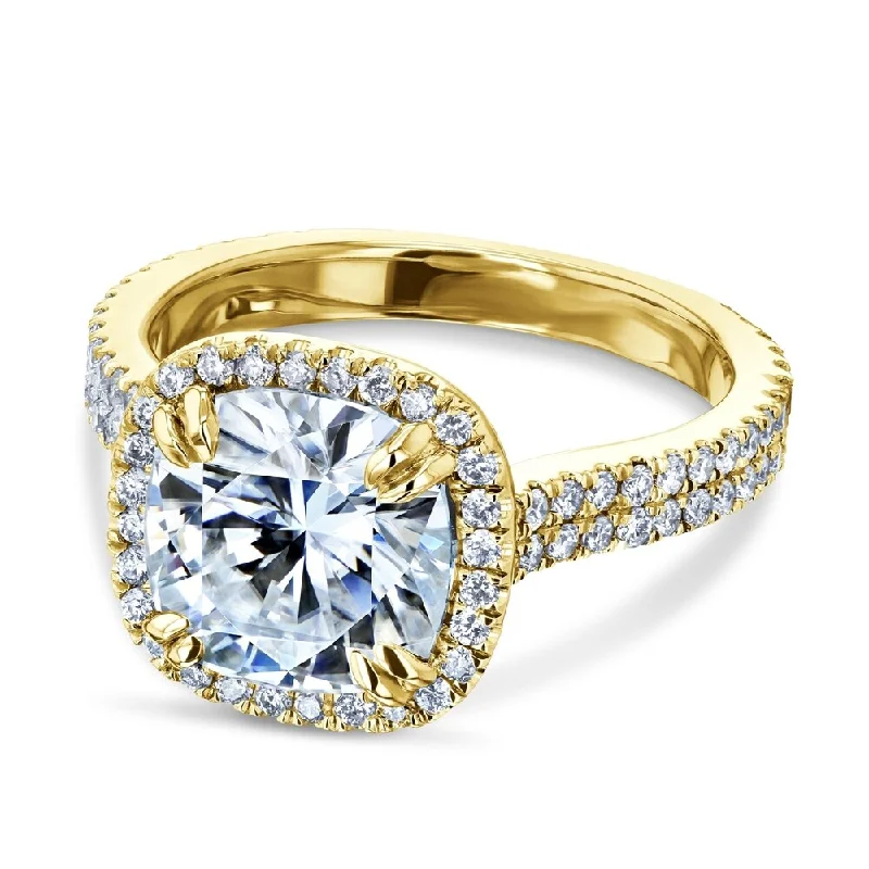 Annello by Kobelli 14k Gold 2.8ct Cushion Moissanite and 5/8ct Diamond Head Halo Engagement Ring (GH/VS, GH/I)