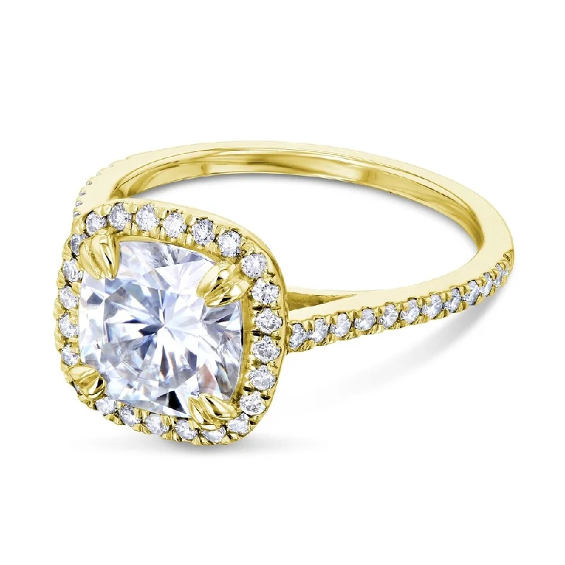 Annello by Kobelli 14k Gold 2ct Cushion Moissanite and 1/3ct TDW Lab Grown Diamond Halo Engagement Ring (GH/VS, DEF/VS)