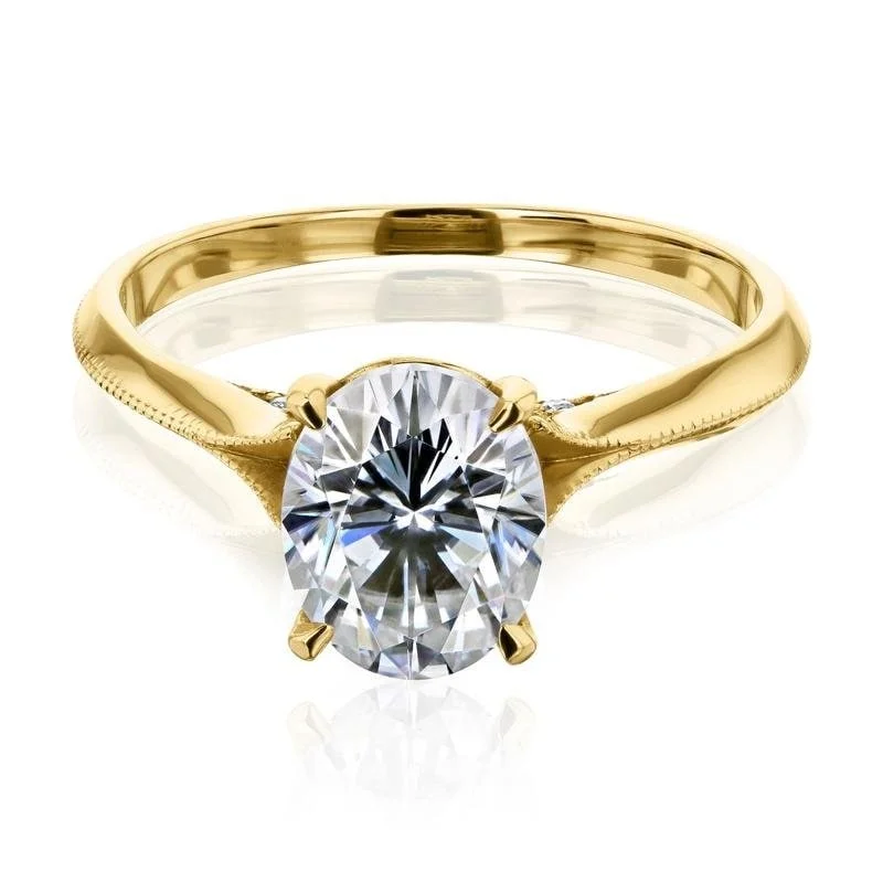 Annello by Kobelli 14K Gold 2ct Oval Moissanite Cathedral Engagement Ring (HI/VS, GH/I)