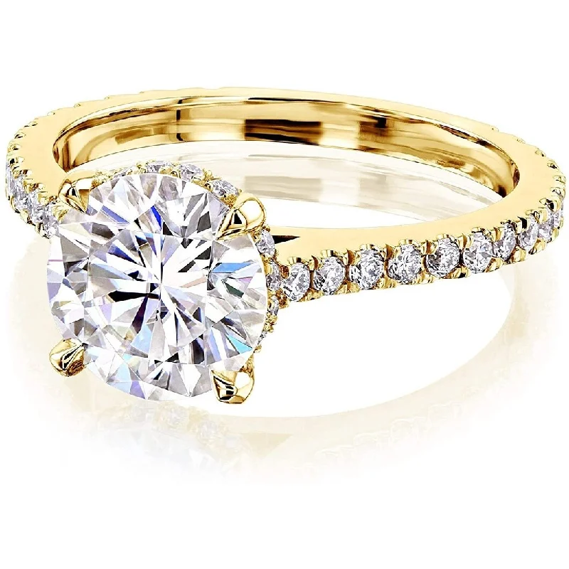 Annello by Kobelli 14K Gold 2ct Round Forever One Moissanite Fancy Hidden Halo (DEF/VS, DEF/VS)