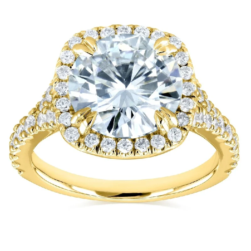 Annello by Kobelli 14k Gold 3 5/8ct TGW Round Forever One Moissanite and Diamond Halo Split Shank Engagement Ring