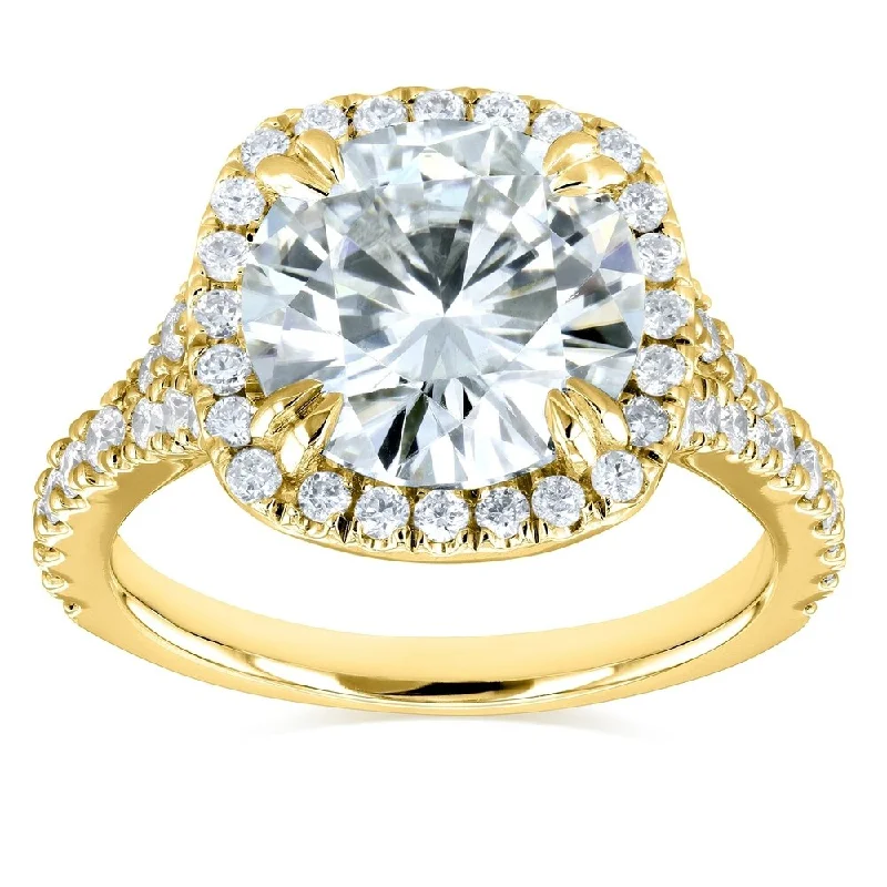 Annello by Kobelli 14k Gold 3 5/8ct TGW Round Moissanite and Diamond Halo Split Shank Engagement Ring