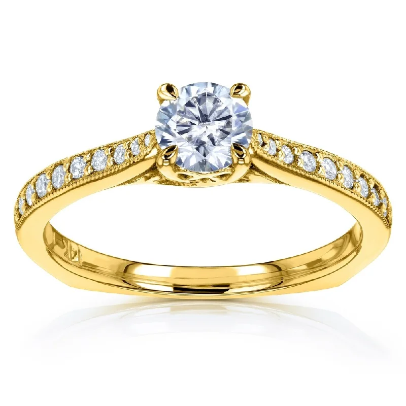 Annello by Kobelli 14k Gold 5/8ct TGW Round Moissanite and Diamond Square Shank Trellis Engagement Ring (DEF/VS, GH/I)