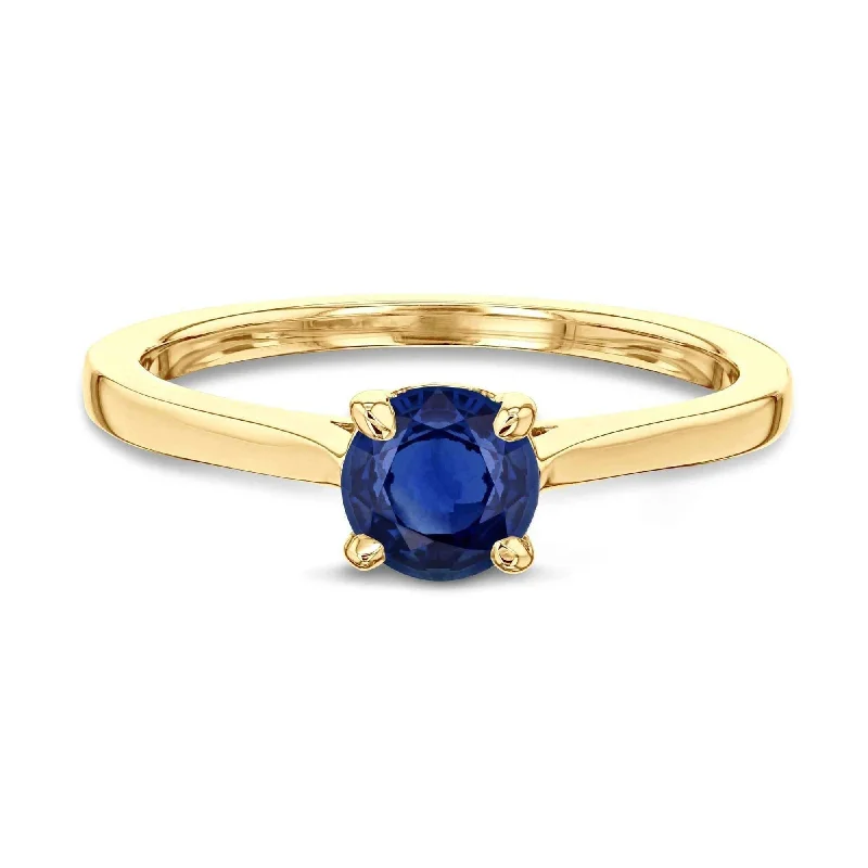 Annello by Kobelli 14k Gold 5mm Round Blue Sapphire Taper Shank Cathedral Solitaire Ring