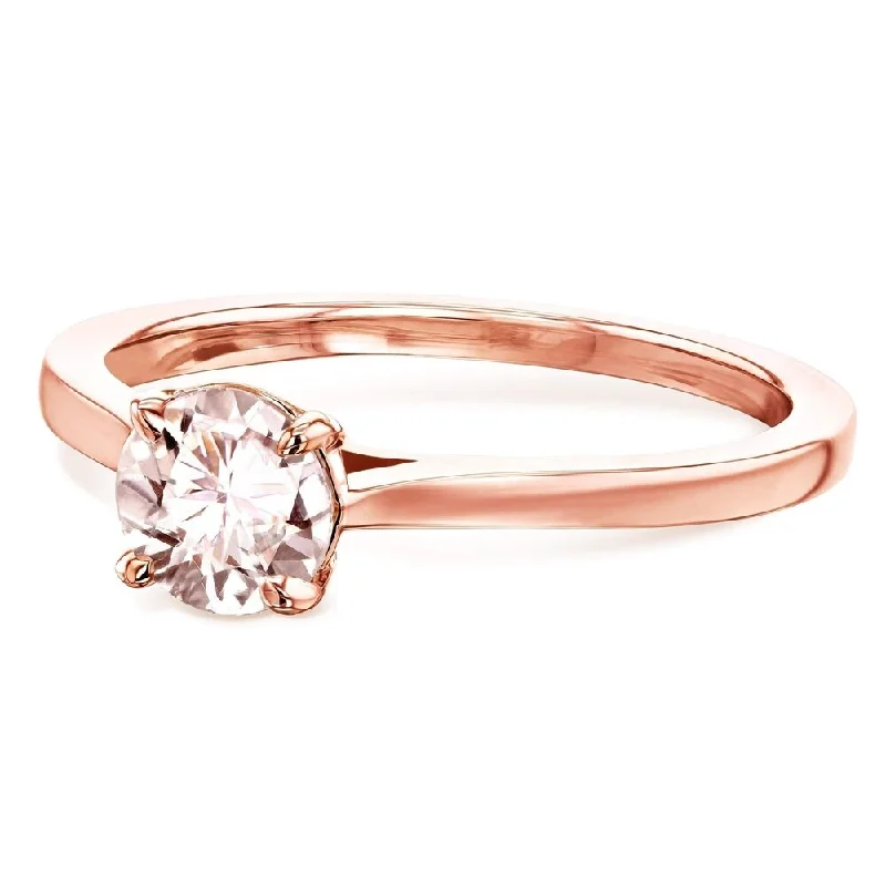 Annello by Kobelli 14k Gold 5mm Round Pink Morganite Taper Shank Cathedral Solitaire Ring