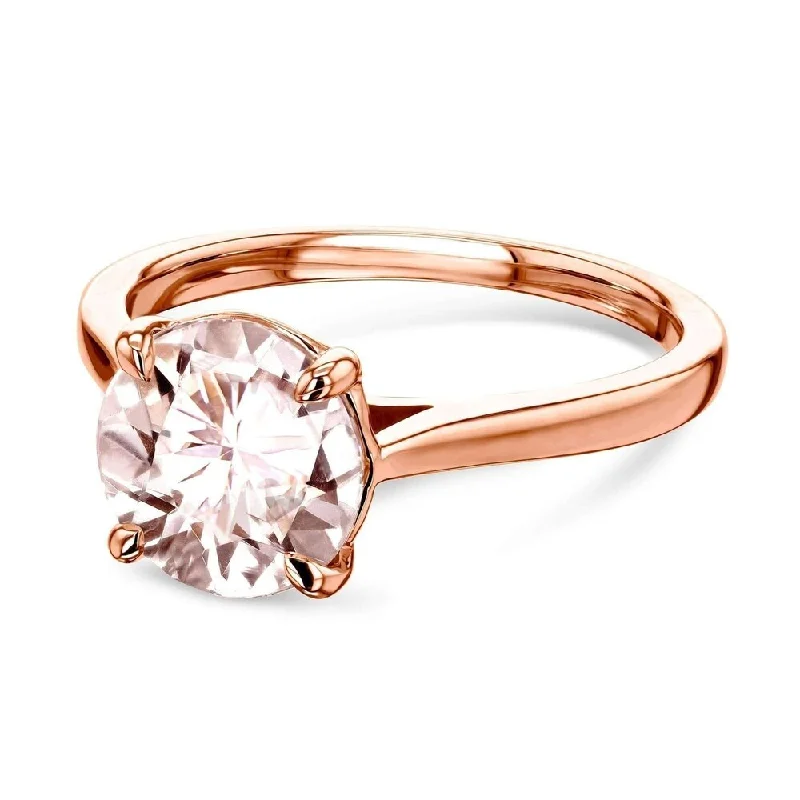 Annello by Kobelli 14k Gold 8mm Round Pink Morganite Taper Shank Cathedral Solitaire Ring