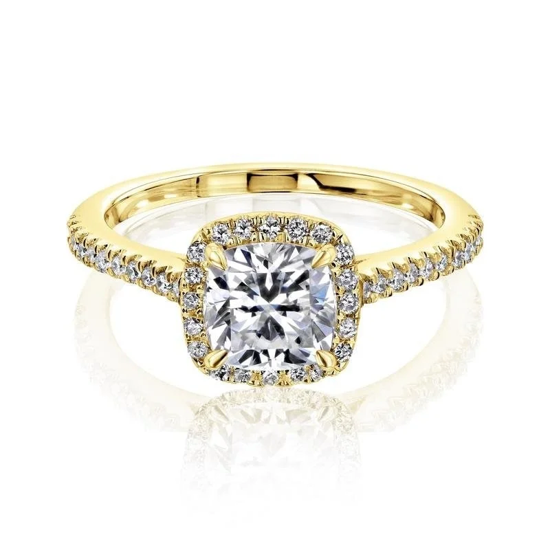 Annello by Kobelli 14k Gold Cushion Forever One Moissanite Floating Halo Ring (DEF/VS, GH/I)