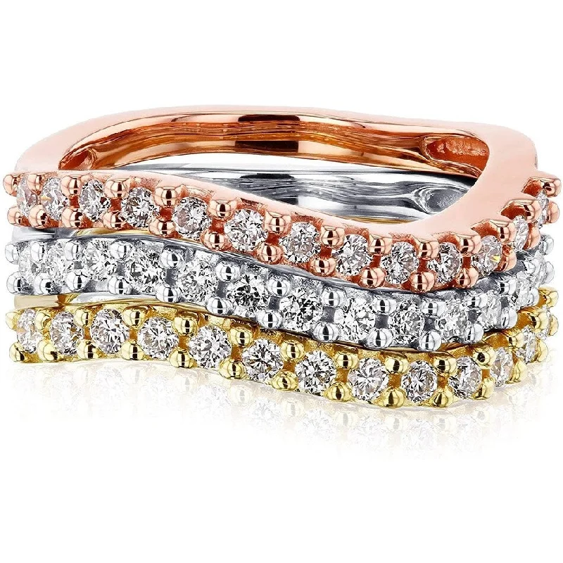 Annello by Kobelli 14k Gold Diamond Wavy Stackable Rings 3-Piece Set (GH/SI)