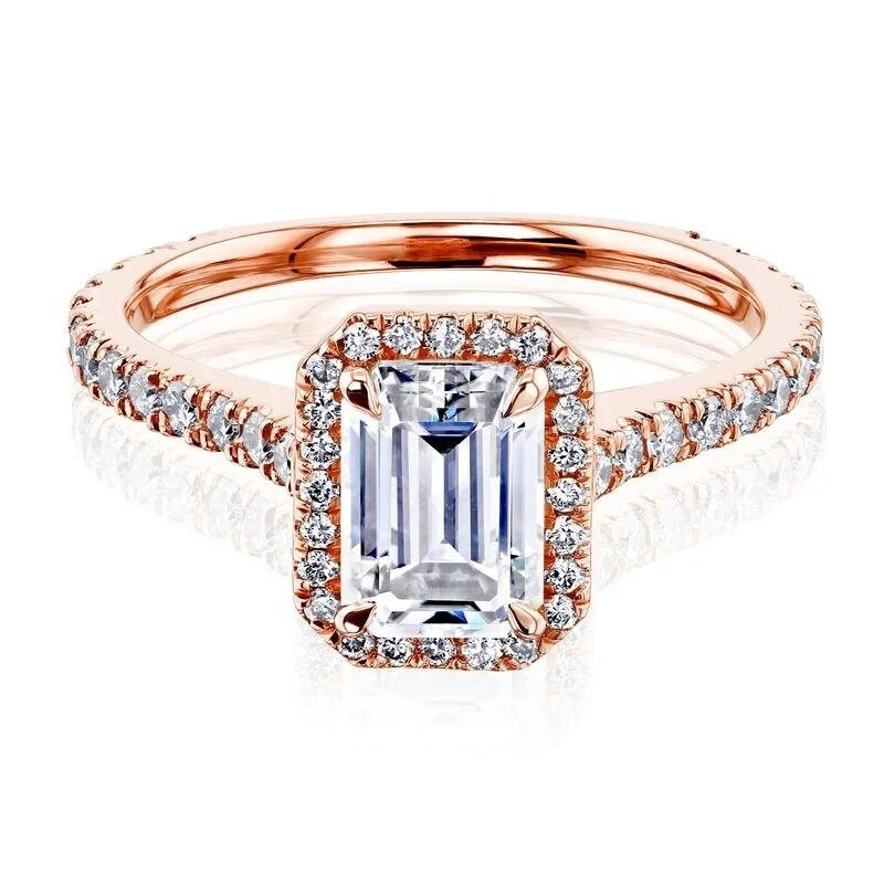 Annello by Kobelli 14k Gold Emerald Cut Moissanite Halo Engagement Ring (GH/VS, DEF/VS)