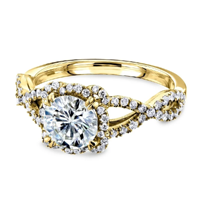 Annello by Kobelli 14k Gold Moissanite Fancy Halo Cross Split Shank Engagement Ring - Multiple Colors