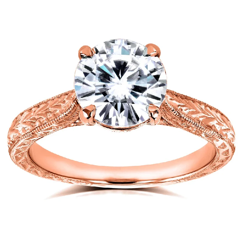 Annello by Kobelli 14k Rose Gold 1 1/2ct TGW Forever One Moissanite and Diamond Antique Cathedral Ring (G-H, I1-I2)