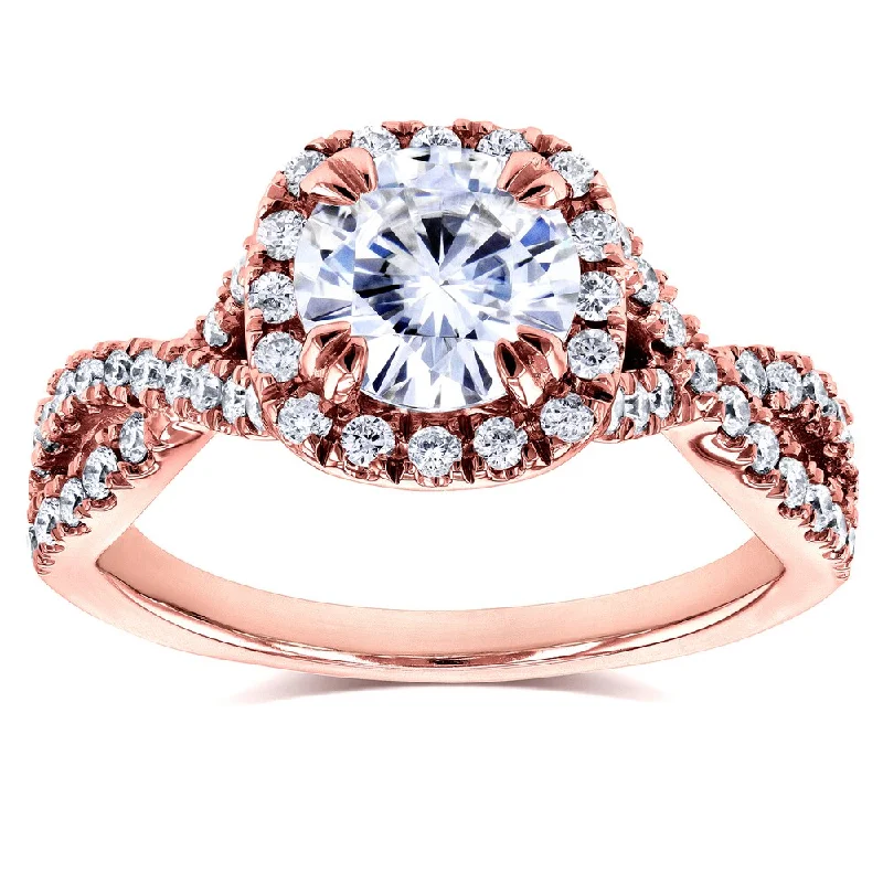 Annello by Kobelli 14k Rose Gold 1ct DEF Moissanite and 1/2ct TDW Diamond Crossover Ring (GH, I1-I2)