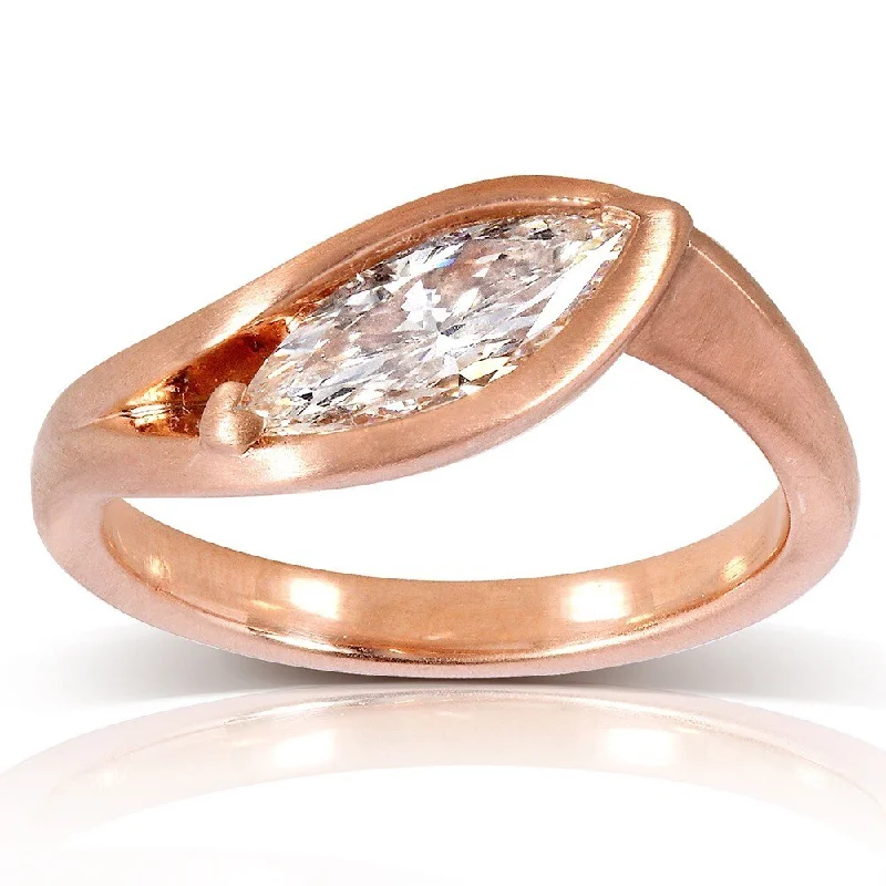 Annello by Kobelli 14k Rose Gold 1ct TDW Certified Marquise Diamond Ring