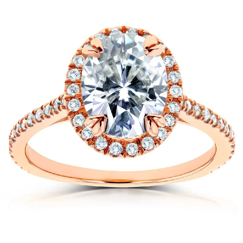 Annello by Kobelli 14k Rose Gold 2 1/3ct TGW Moissanite and Diamond Oval Halo Engagement Ring