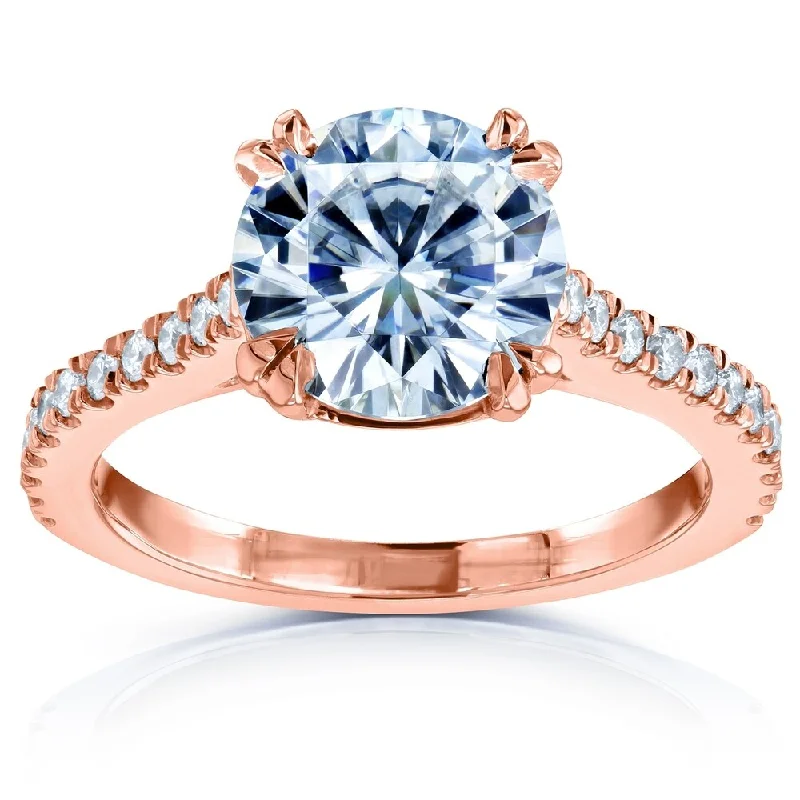 Annello by Kobelli 14k Rose Gold 2 1/5ct TGW Round Forever One Moissanite and Diamond Halo Engagement Ring (DEF/VS, GH/I)