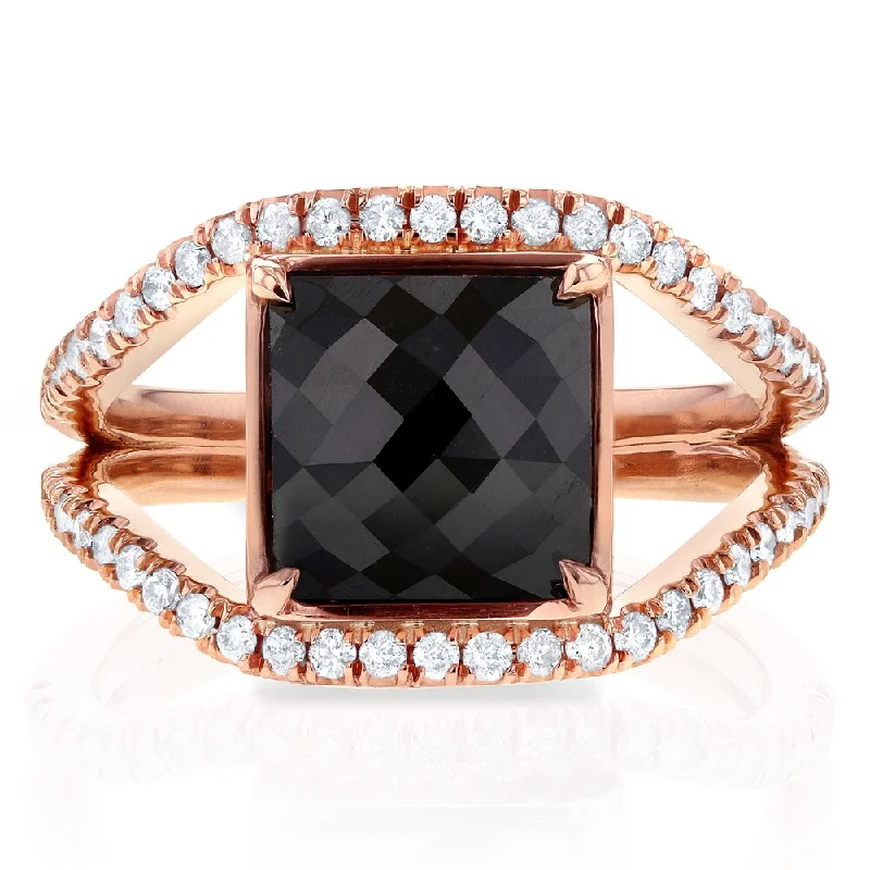 Annello by Kobelli 14k Rose Gold 4ct TDW Square Black and White Diamond Symmetry Ring