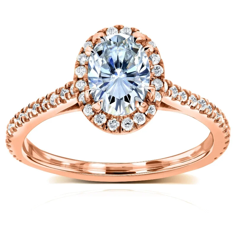 Annello by Kobelli 14k Rose Gold Oval Moissanite and 1/3ct TDW Diamond Halo Engagement Ring