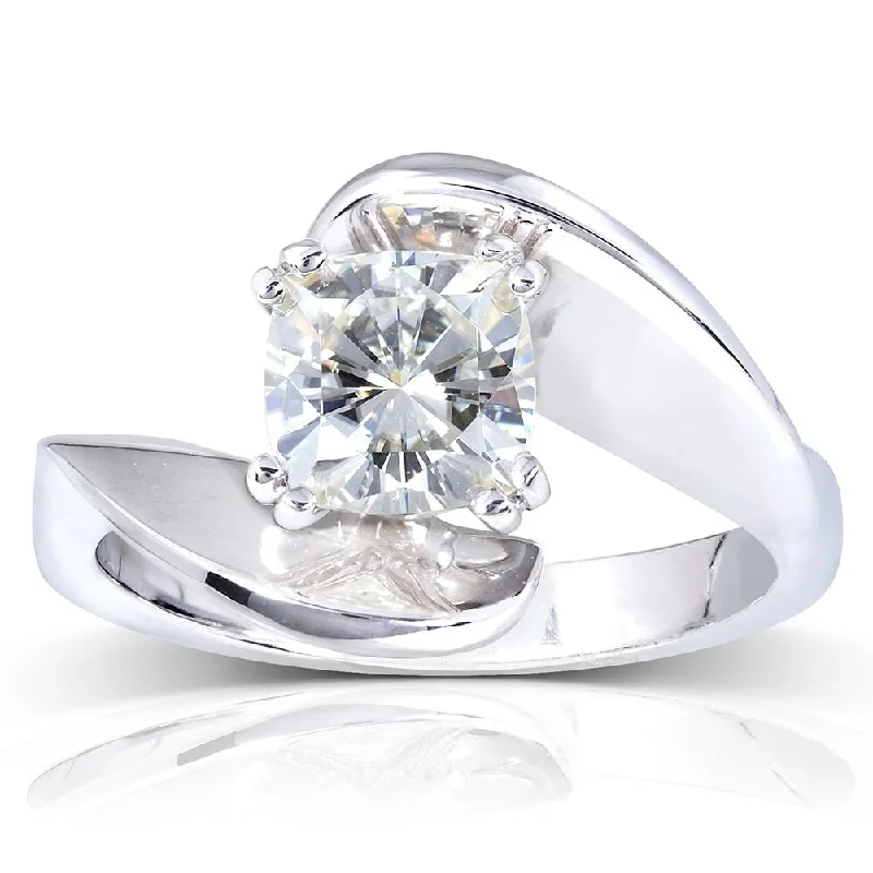 Annello by Kobelli 14k White Gold 1 1/10ct Cushion Moissanite Wide Bypass Style Solitaire Unique Engagement Ring