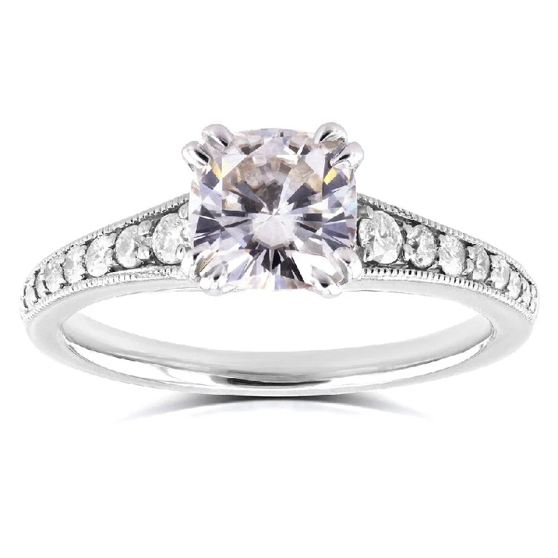 Annello by Kobelli 14k White Gold 1 1/10ct TGW Cushion Moissanite and 1/4ct TDW Diamond Engagement Ring