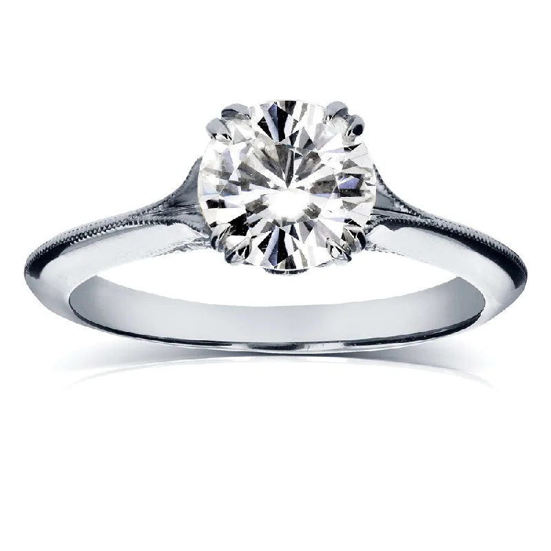 Annello by Kobelli 14k White Gold 1 1/10ct TGW Forever One Moissanite and Diamond Vintage Floral Engagement Ring