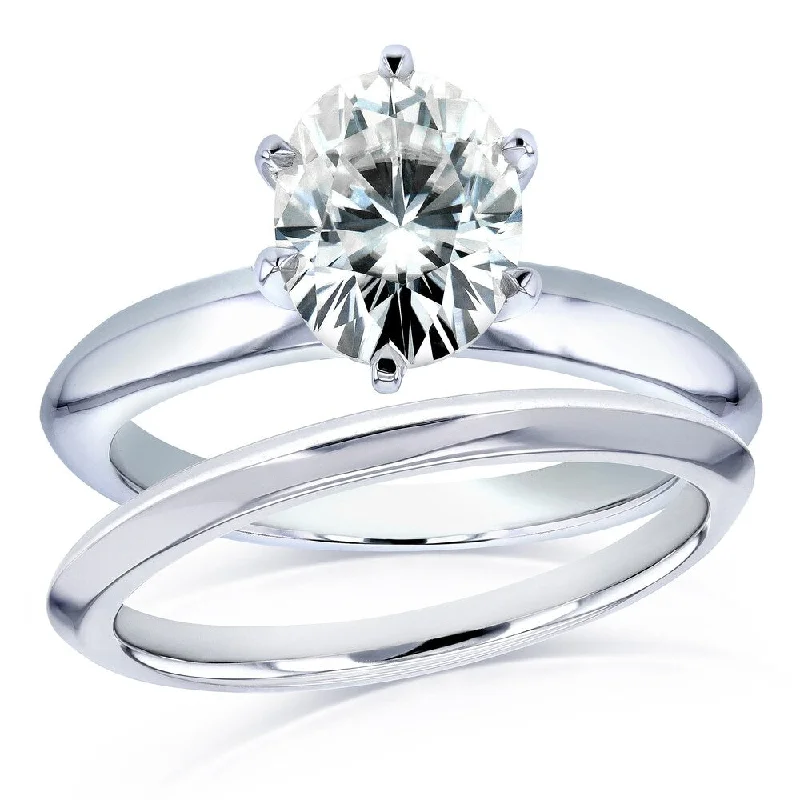 Annello by Kobelli 14k White Gold 1 1/2 Carat Oval Moissanite 6-prong Solitaire Bridal Set