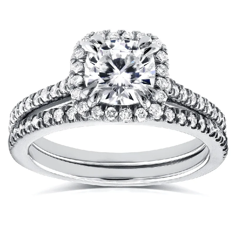 Annello by Kobelli 14k White Gold 1 1/2ct TCW Forever One Colorless (DEF) Moissanite and Diamond Bridal Rings Set