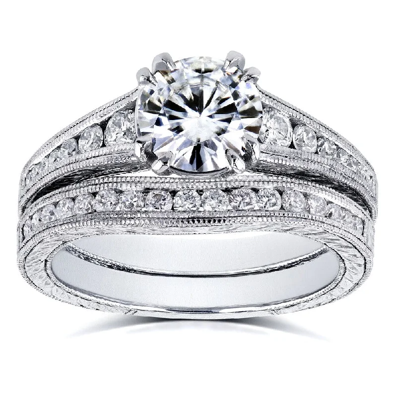 Annello by Kobelli 14k White Gold 1 1/2ct TGW Forever One Moissanite and Diamond Bridal Set