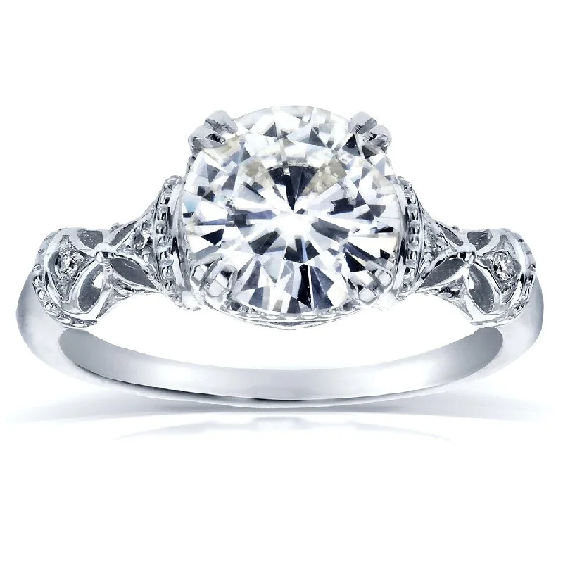 Annello by Kobelli 14k White Gold 1 1/2ct TGW Round-cut Moissanite and Diamond Fancy Art Nouveau Engagement Ring