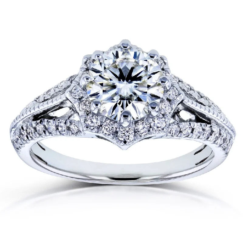 Annello by Kobelli 14k White Gold 1 1/3ct TGW Moissanite and Diamond Star Halo Ring (H-I, I1-I2)