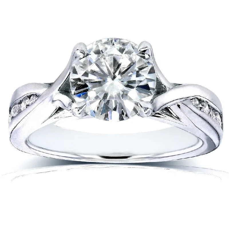 Annello by Kobelli 14k White Gold 1 1/5ct TGW Moissanite and Channel Diamonds Engagement Ring