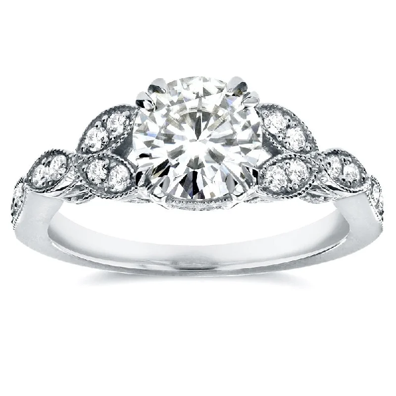 Annello by Kobelli 14k White Gold 1 1/5ct TGW Round-cut Moissanite and Diamond Vintage Floral Engagement Ring