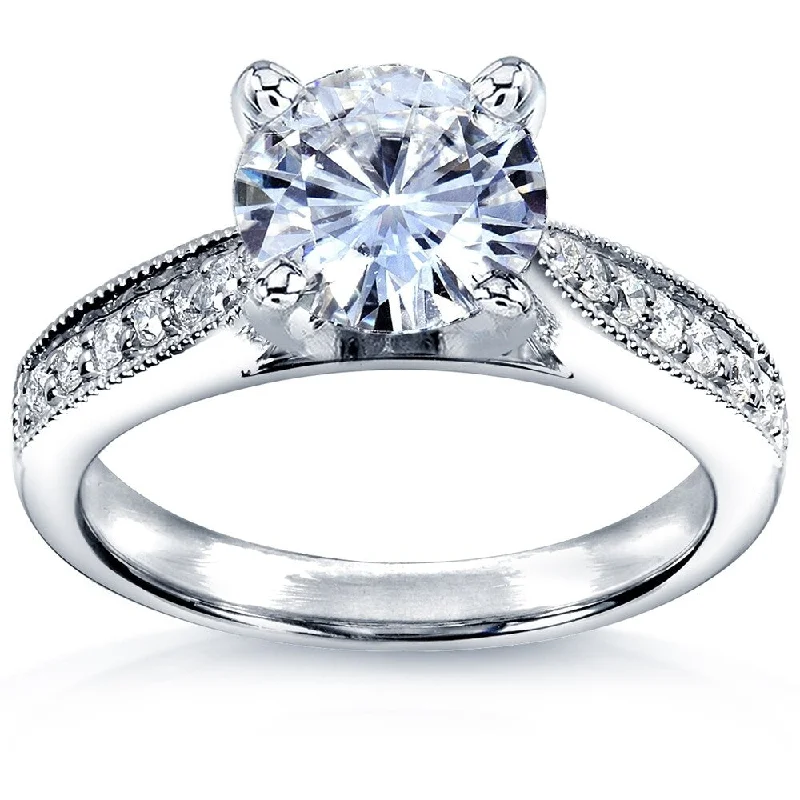 Annello by Kobelli 14k White Gold 1 1/6 Carats TGW Round Moissanite and Diamond Pave Milgrain Ring