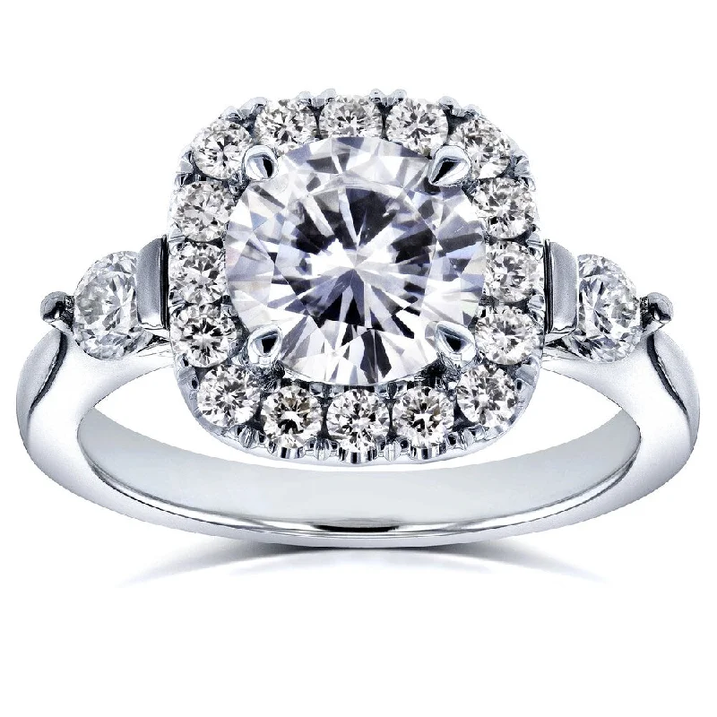 Annello by Kobelli 14k White Gold 1 2/5ct TCW Forever One Colorless (DEF) Moissanite with Diamond Halo Ring