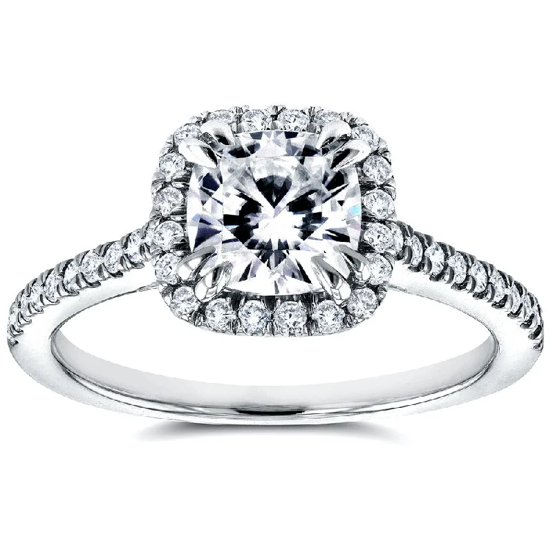 Annello by Kobelli 14k White Gold 1 2/5ct TGW Forever One Moissanite and Diamond Halo Cathedral Engagement Ring