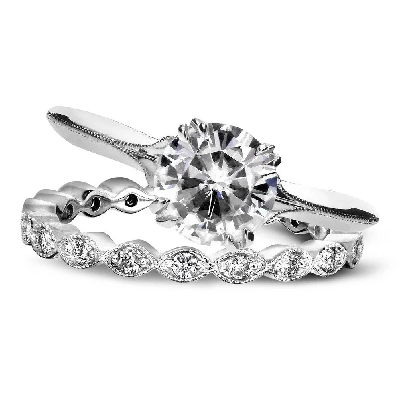 Annello by Kobelli 14k White Gold 1 2/5ct TGW Forever One Moissanite (DEF) and Diamond Blooming Flower 2-Piece Bridal Set