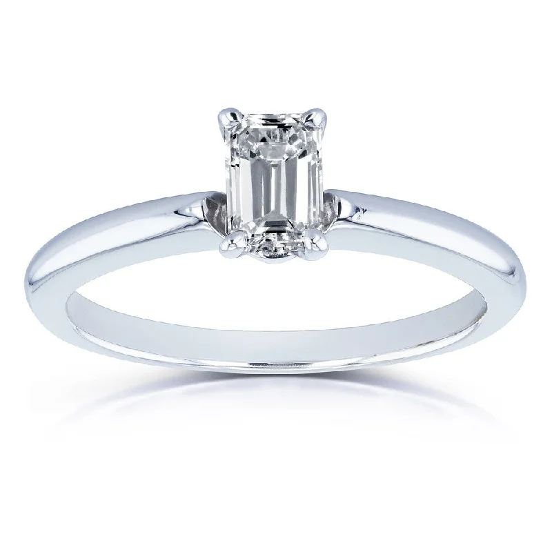 Annello by Kobelli 14k White Gold 1/2 Carat Diamond Solitaire Emerald Cut Engagement Ring