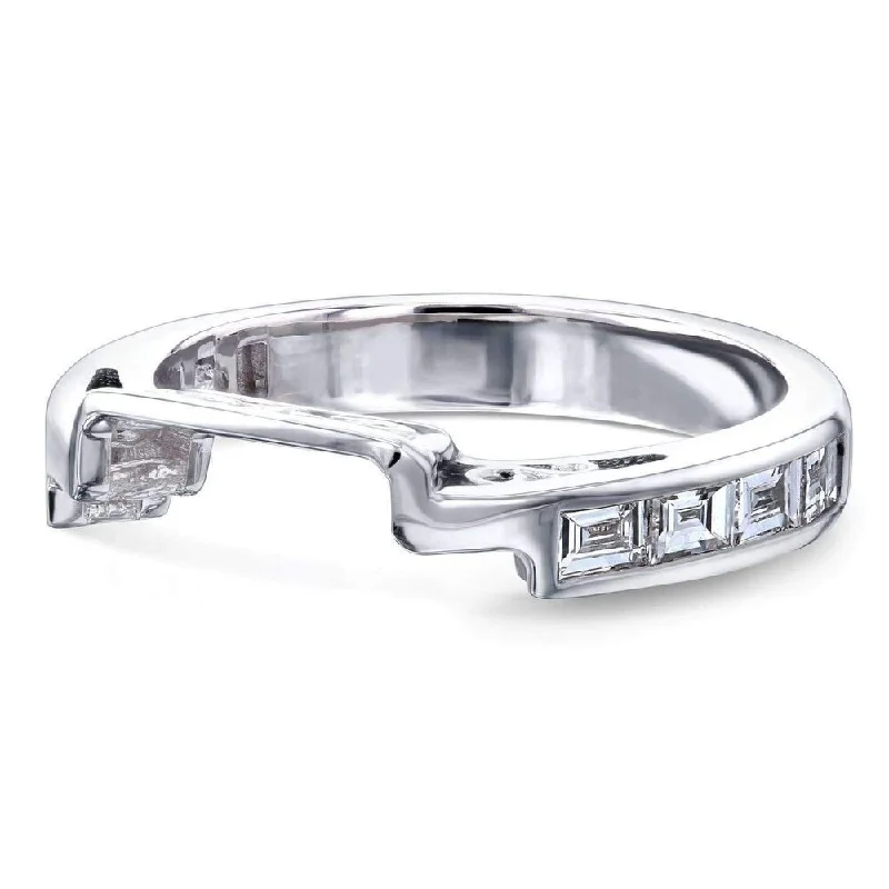 Annello by Kobelli 14k White Gold 1/2ct TDW Natural Baguette Diamond Notched Wedding Band