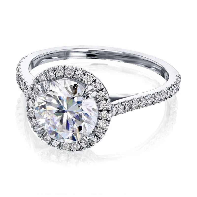 Annello by Kobelli 14k White Gold 1 3/4ct TGW Round Moissanite and Diamond Halo Engagement Ring