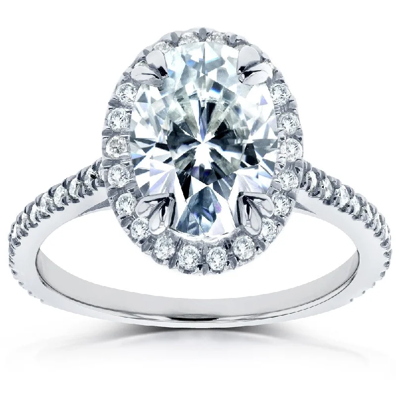 Annello by Kobelli 14k White Gold 1 4/5ct TGW Forever One Oval Moissanite and Diamond Halo Engagement Ring (DEF/VS, GH/I)