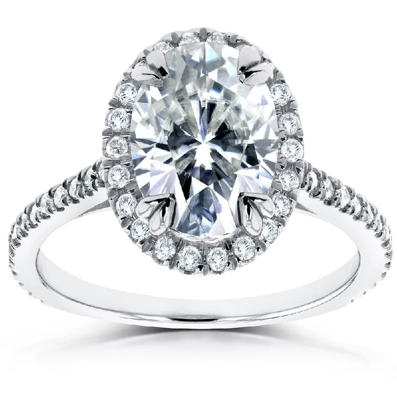 Annello by Kobelli 14k White Gold 1 4/5ct TGW Oval Moissanite and Diamond Halo Ring